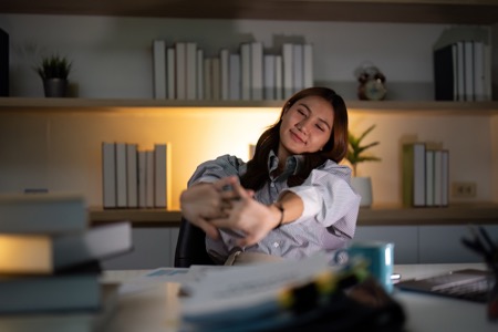 A relaxed person enjoying a calm workspace